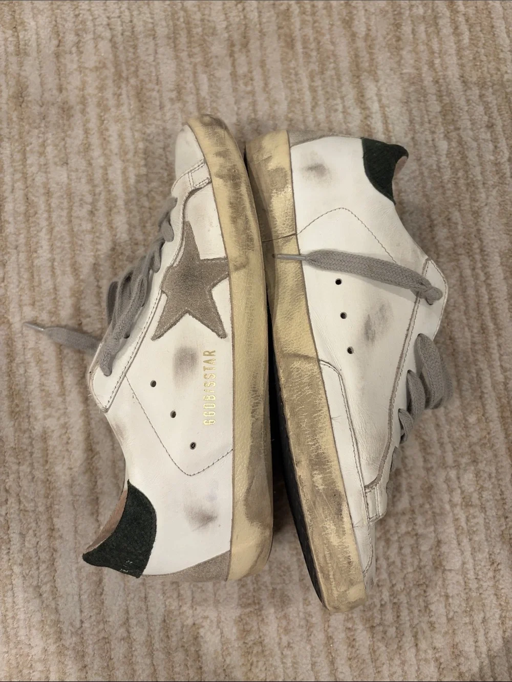 Golden Goose White, Gray & Green Superstar Sneakers